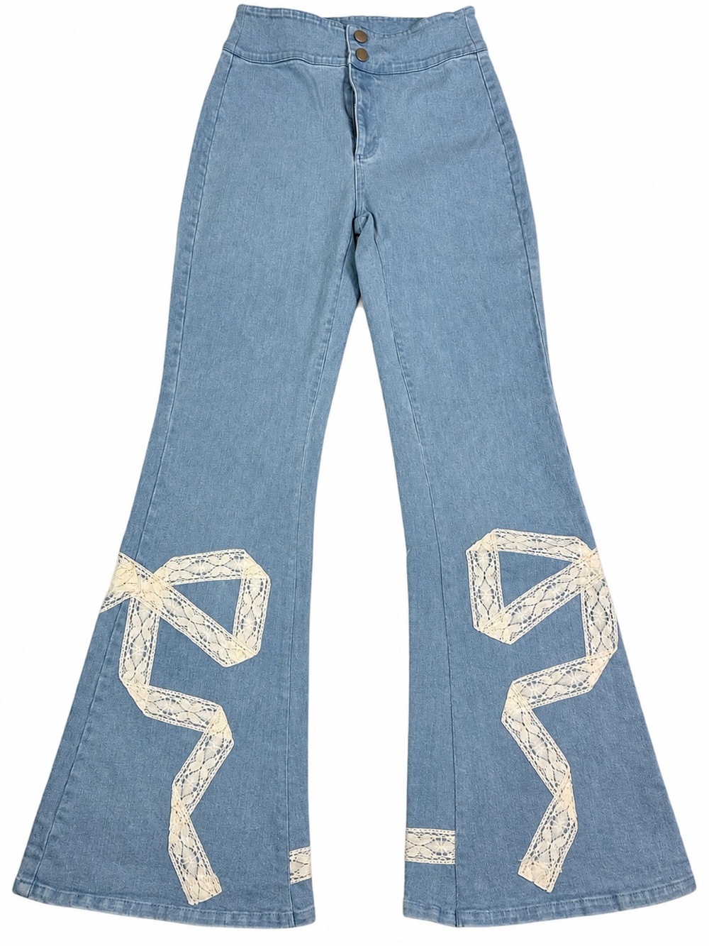 RareRaw Sample Flare Jeans Lace Bow Detail High Rise Boutique Denim
